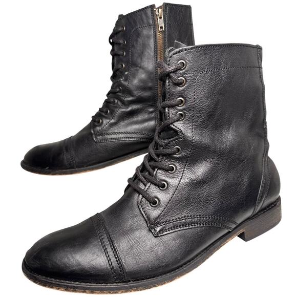 Steve Madden Men’s Trek Boots Black Pigskin Leather Combat Lace Up Zipper Sz 13 - Picture 1 of 16